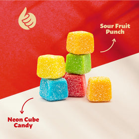 ILIKE Sour Gummy Blocks assorted fruit flavors in bite-sized cubes.