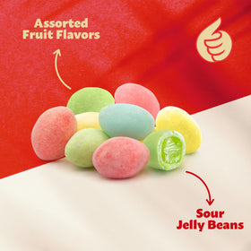ILIKE! Sour Jelly Beans cherry shot emphasizes classic red candy with bold tang.