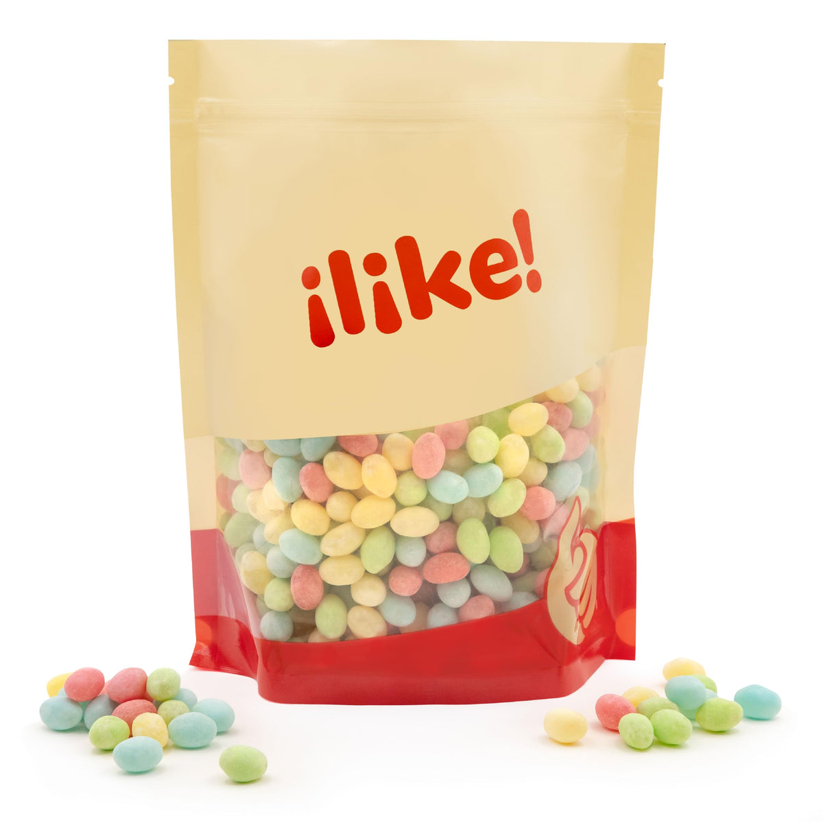 ILIKE! Sour Jelly Beans green apple highlights vibrant color and tart fruit flavor.