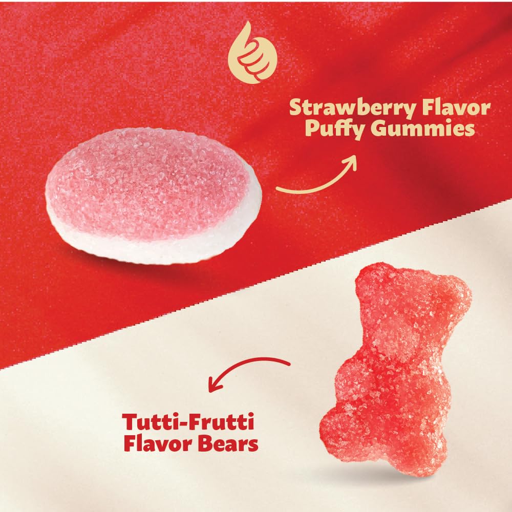 ILIKE! Sour Tutti-Frutti Gummi Bears closeup with tangy bite for snacking.