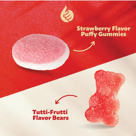 ILIKE! Sour Tutti-Frutti Gummi Bears closeup with tangy bite for snacking.