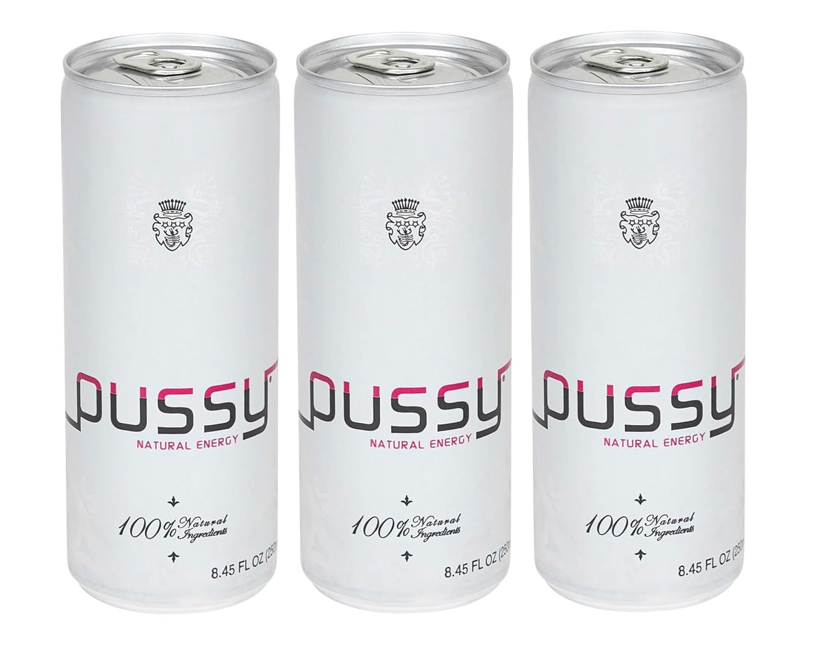 ILIOS Pussy natural energy drink three-pack cans offer a natural caffeine boost for focus.
