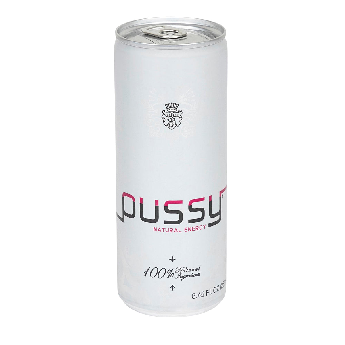 ILIOS Pussy energy drink can front view shows vibrant carbonation and natural ingredients.