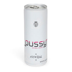 ILIOS Pussy's energy drink can label highlighting organic ingredients and natural caffeine