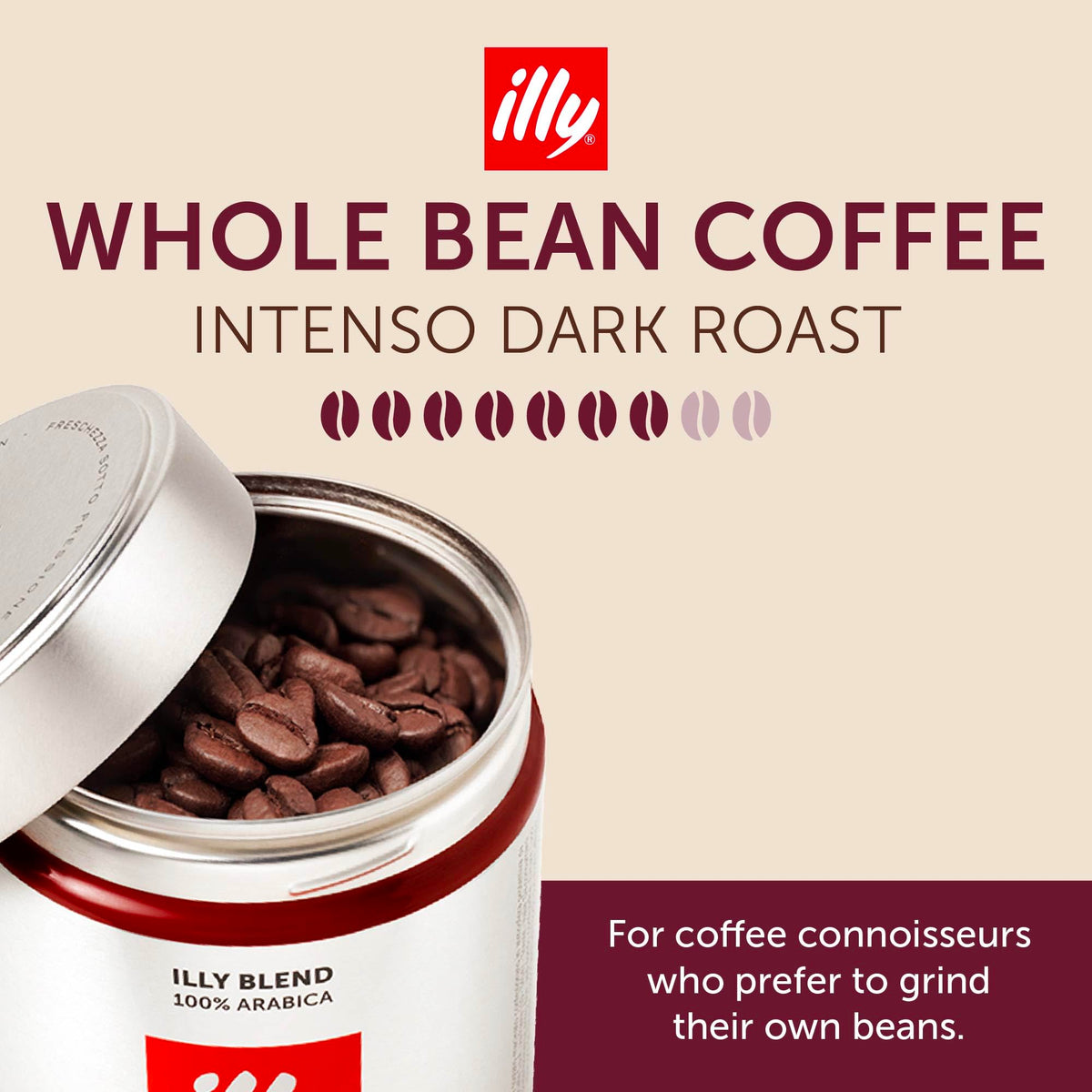 illy 100% Arabica beans show premium quality and sustainability