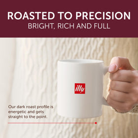 Illy 100% Arabica beans blend from select regions for balanced flavor.