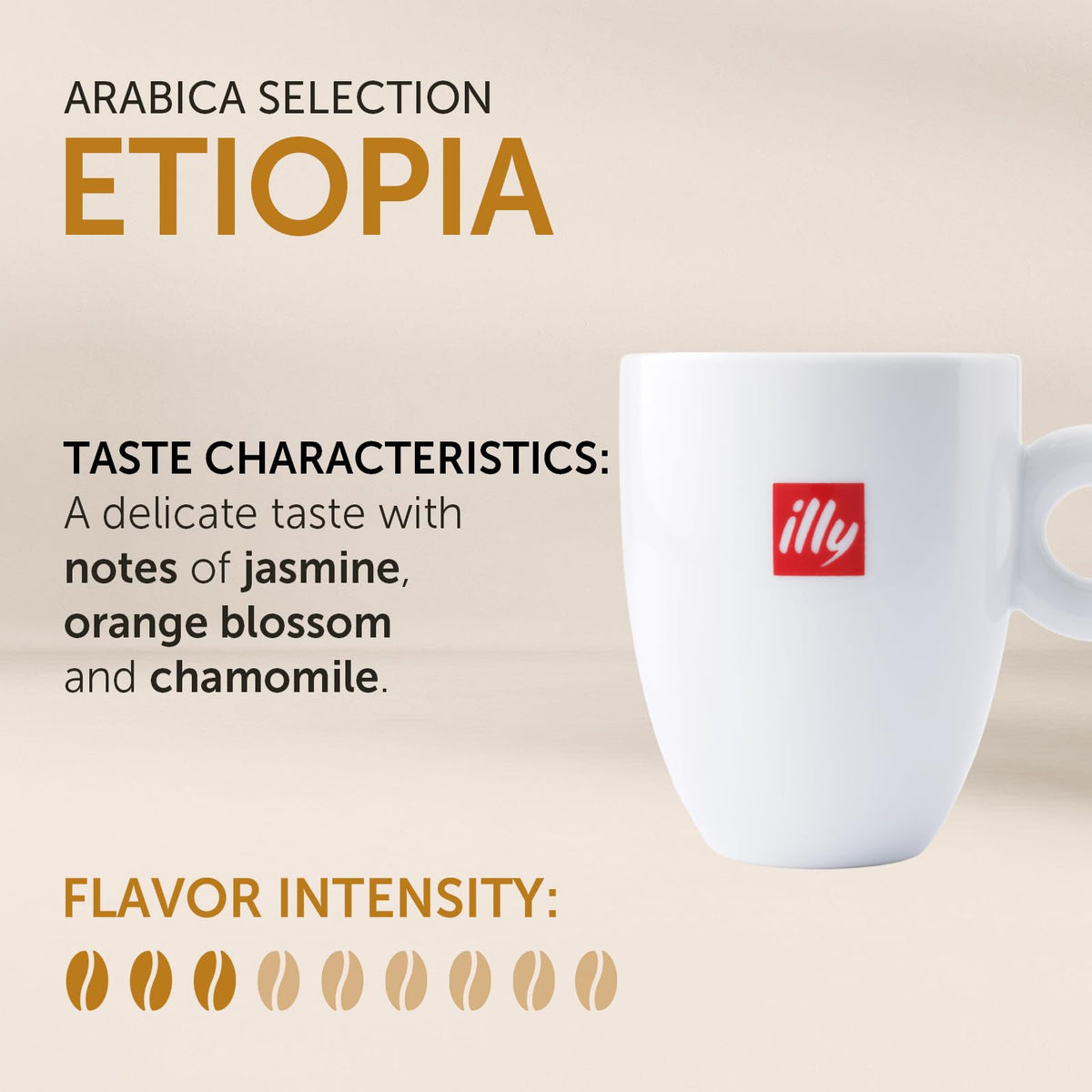 illy arabica ethiopia beans closeup reveals delicate jasmine notes