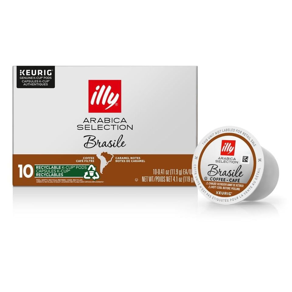illy Arabica Selections Brasile pack shot shows bold Italian blend for Keurig pods