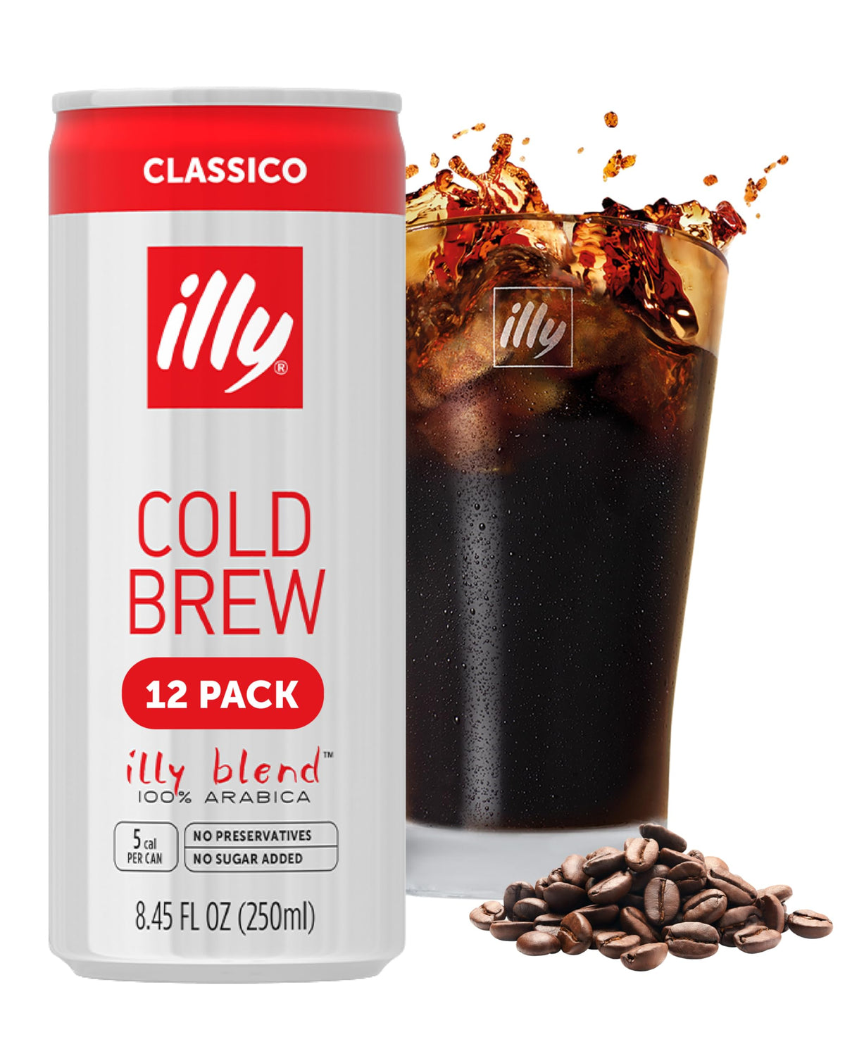 illy Classico cold brew being poured into a glass highlights ready-to-drink ease.