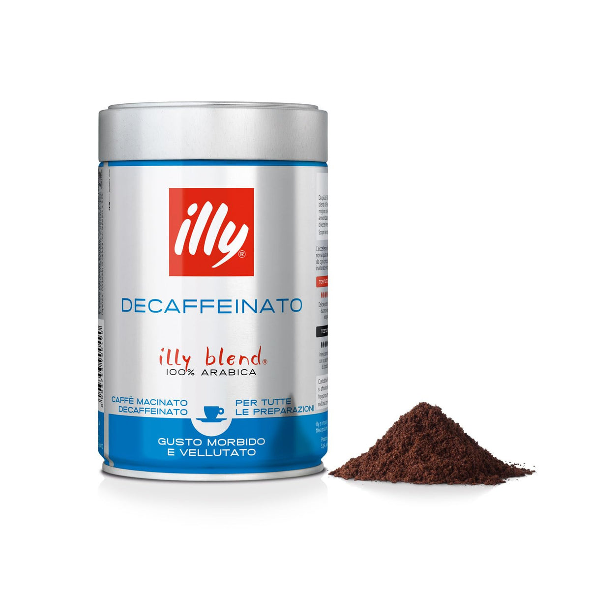 illy Classico Decaf ground coffee jar showing premium Arabica balance and aroma.