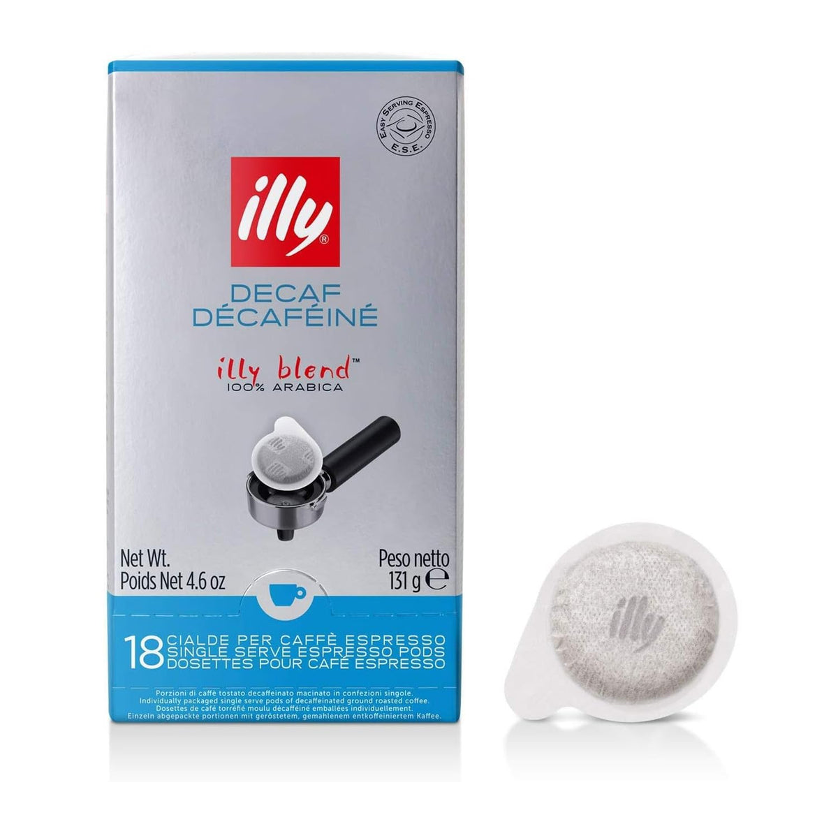 illy Classico Decaf pods in a front-pack display for quick everyday coffee.