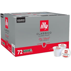 Illy Classico Roast K-Cup packaging showing premium beans and sustainability story