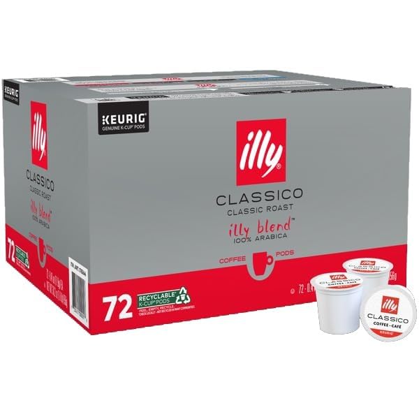 Illy Classico Roast K-Cup packaging showing premium beans and sustainability story