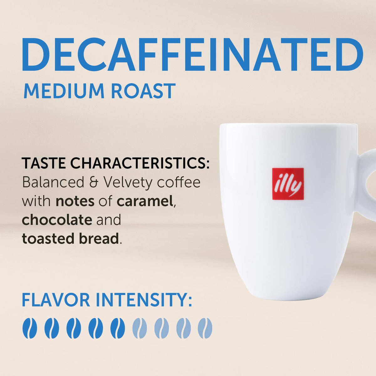 illy decaf aroma close-up highlighting caramel and chocolate notes