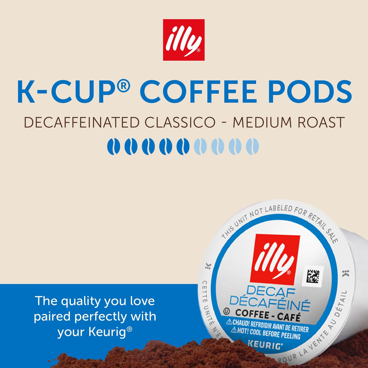 illy decaf pod compatible with Keurig machines for quick mornings.