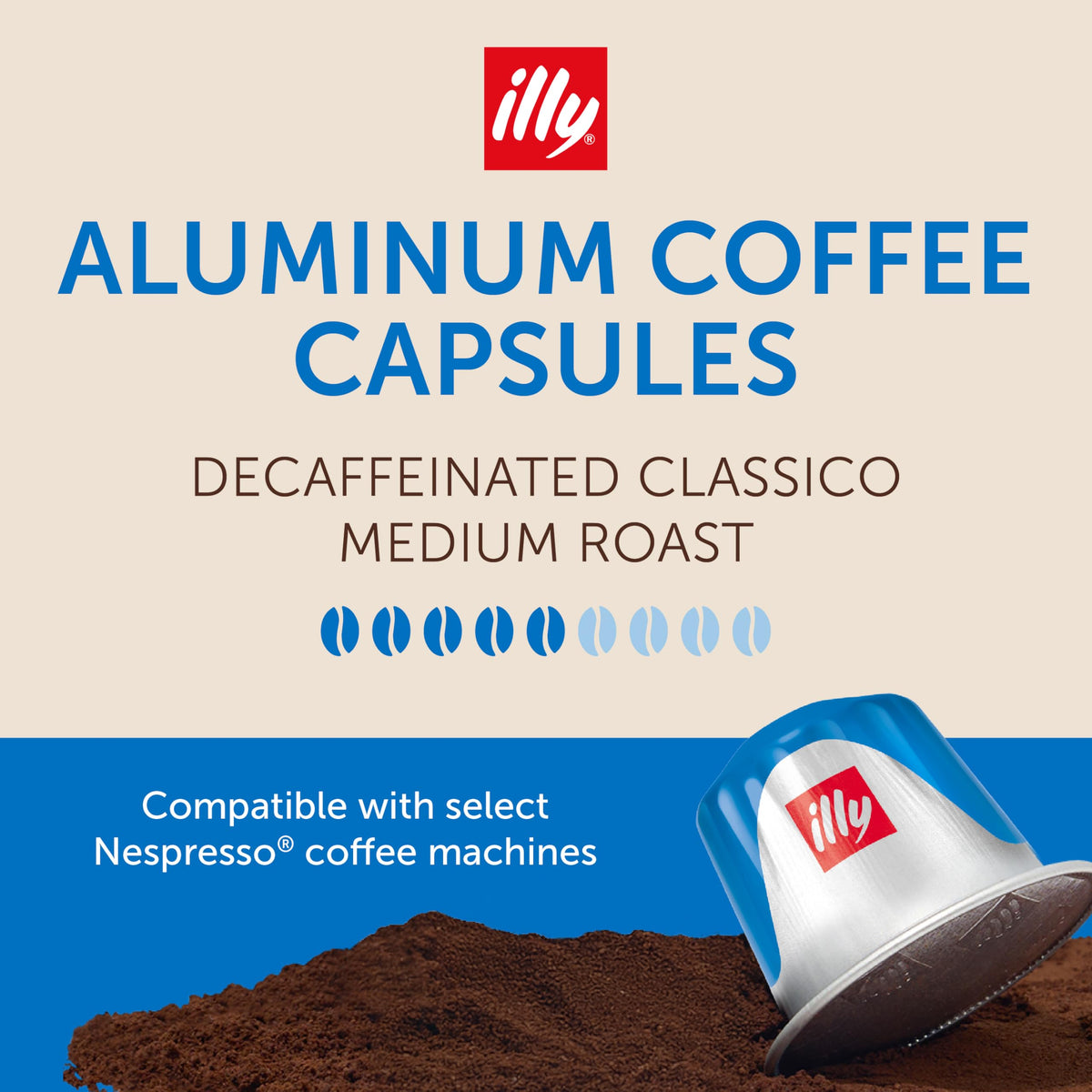 illy decaf espresso packaging shows premium aluminum pods, convenient single-serve option