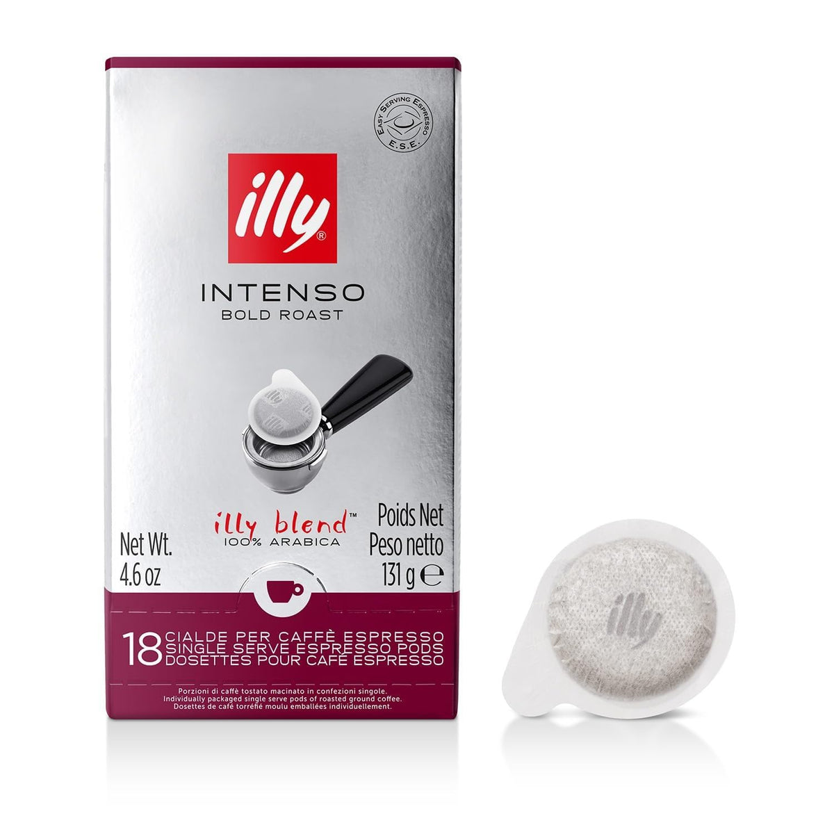 illy E.S.E. pod intenso-dark-roast notes deliver cocoa and dried fruit aroma.