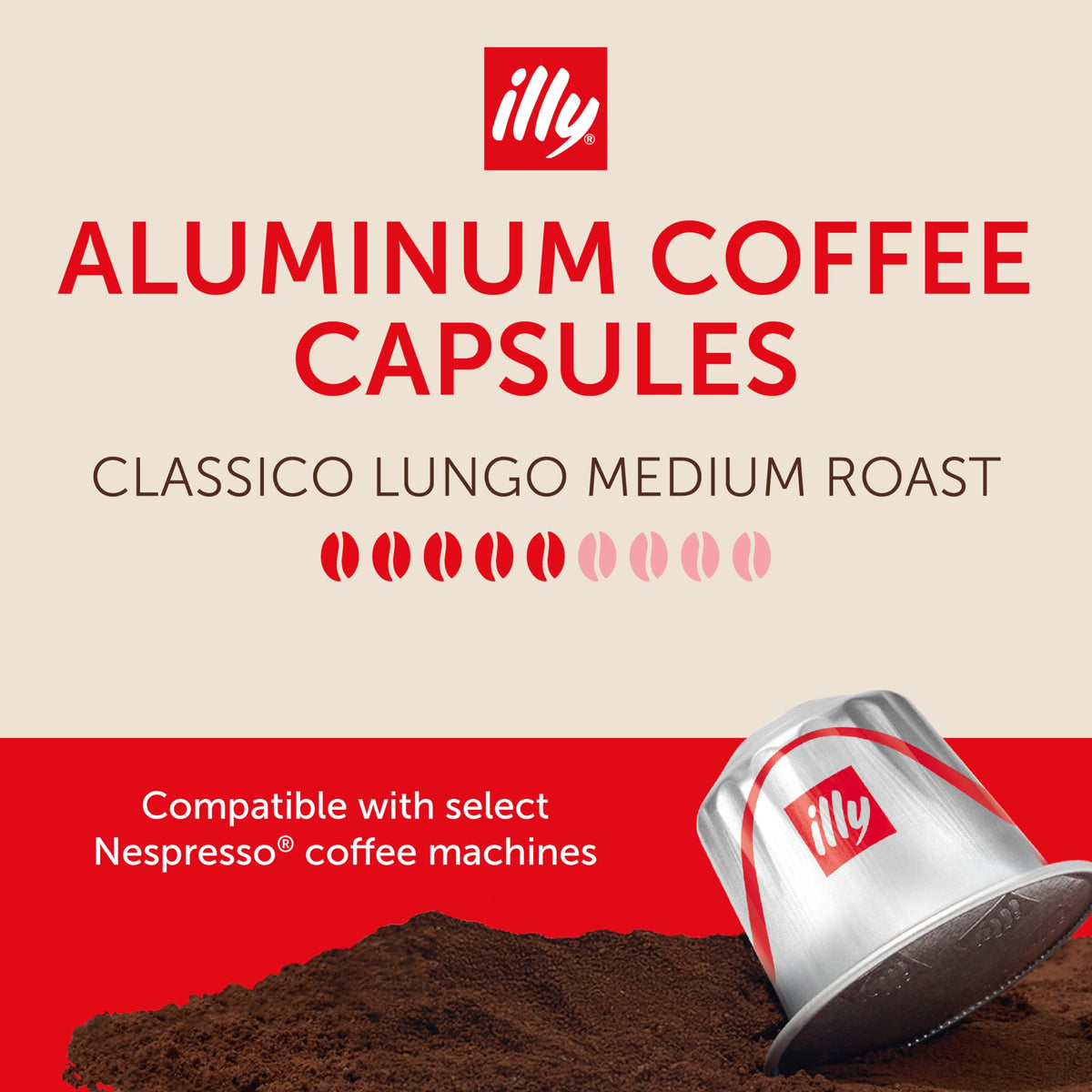 Illy capsules close-up highlights smooth aluminum pod and bold roast