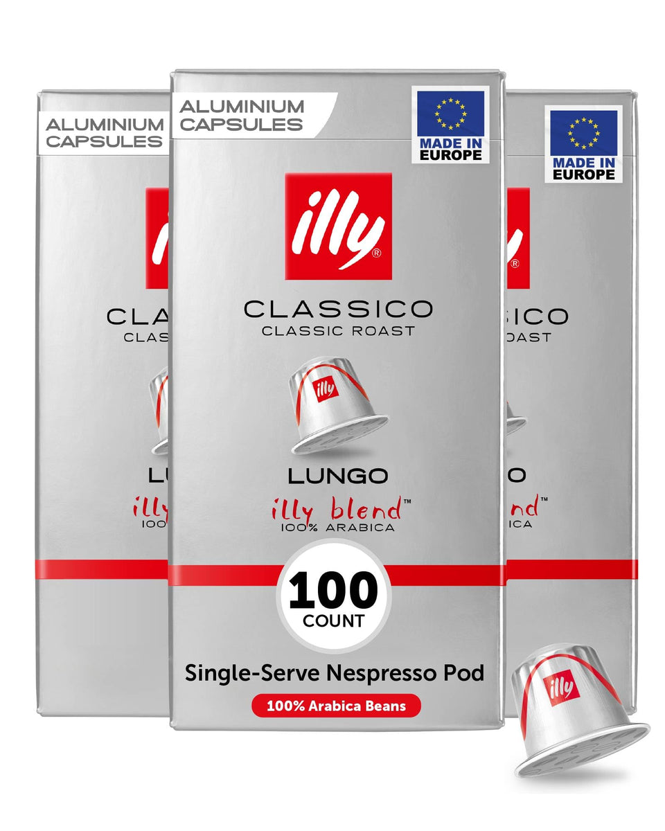 Illy espresso capsules Classico Lungo pack ready for daily brewing.
