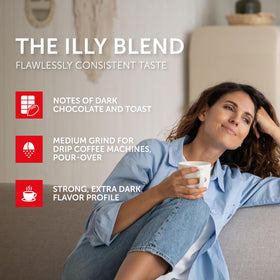 illy Ground Drip Coffee Forte Dark Roast brew cup with inviting aroma