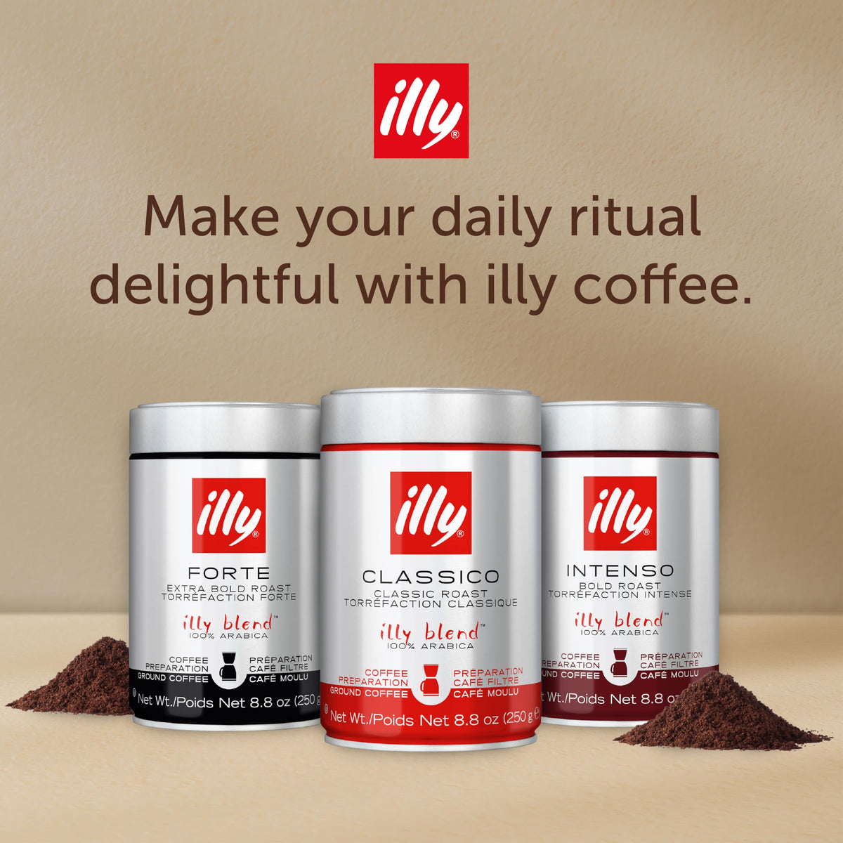 illy Ground Drip Coffee Forte Dark Roast ready-to-brew for home use
