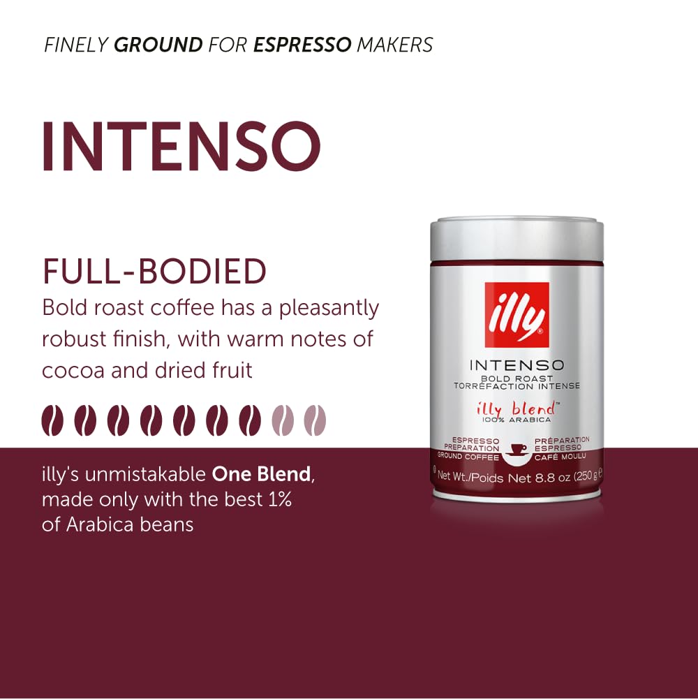 illy Ground Espresso Intenso Dark Roast aroma-preserving can keeps aroma fresh