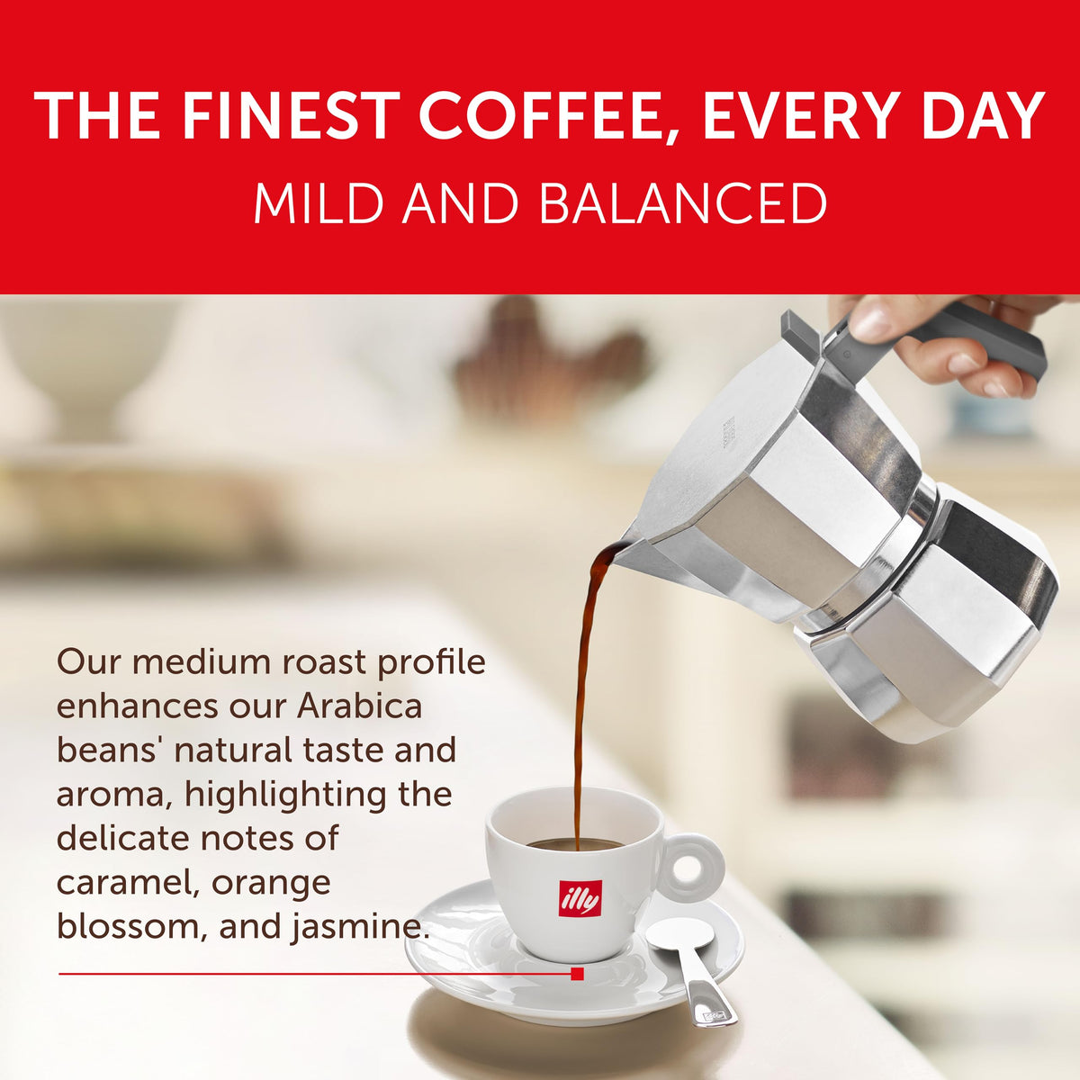 illy Ground Moka coffee ground beans view showing balanced aroma