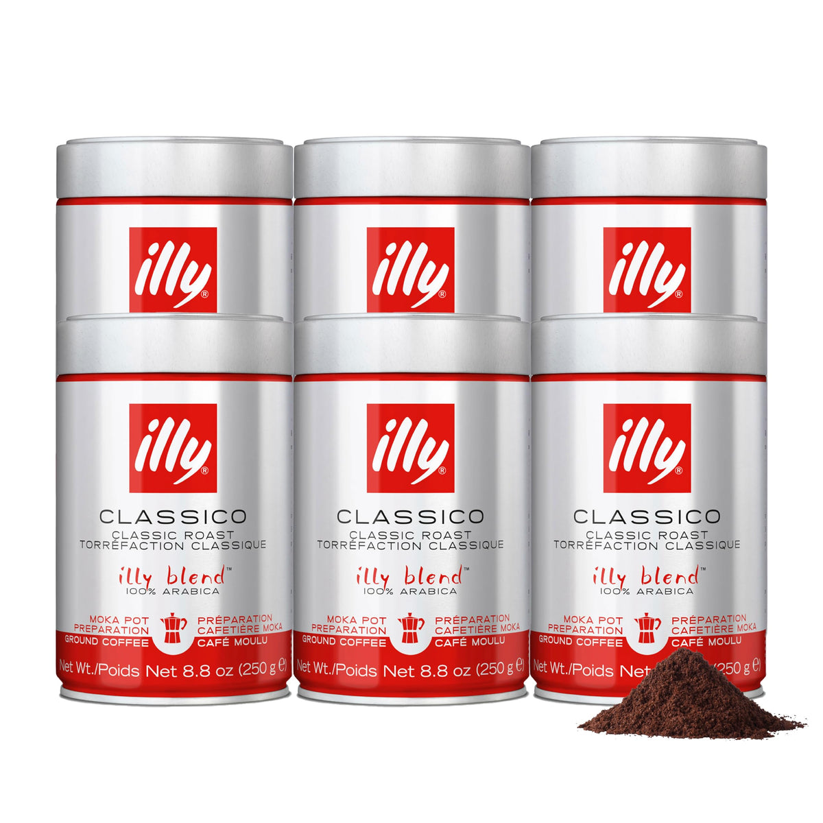 illy Ground Moka packaging shows premium Arabica for moka pot mornings