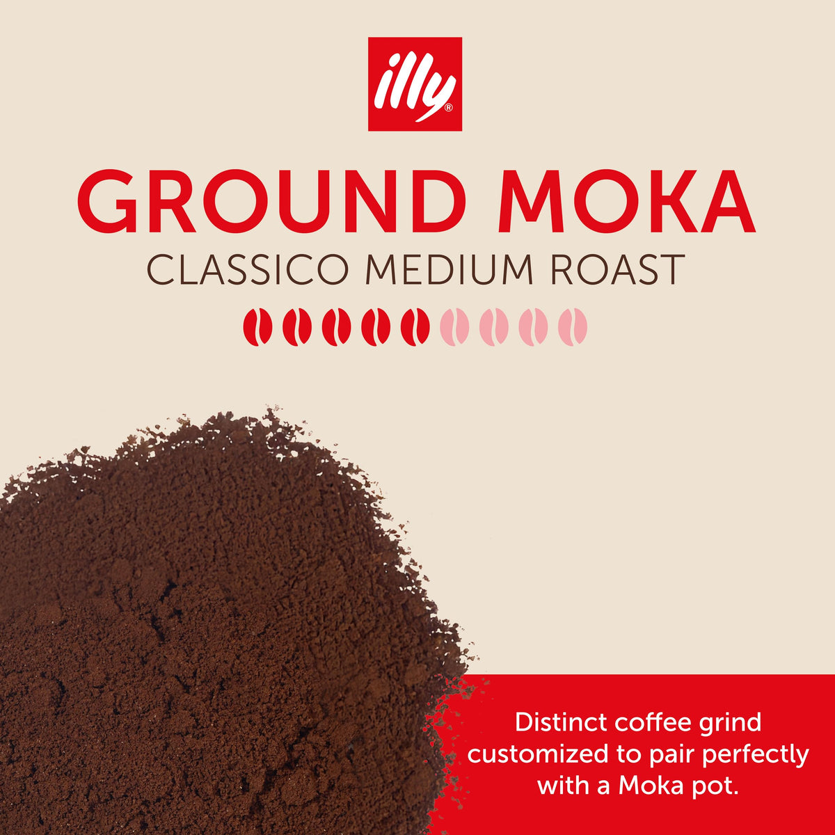 illy Ground Moka coffee sealed freshness preserves aroma for home brewing