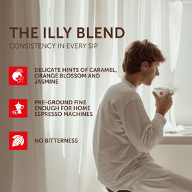 illy Ground Moka coffee steaming cup evokes rich crema at home