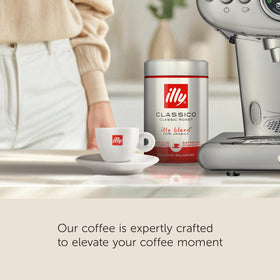 Close-up of illy Intenso arabica beans indicating premium quality and sustainability.