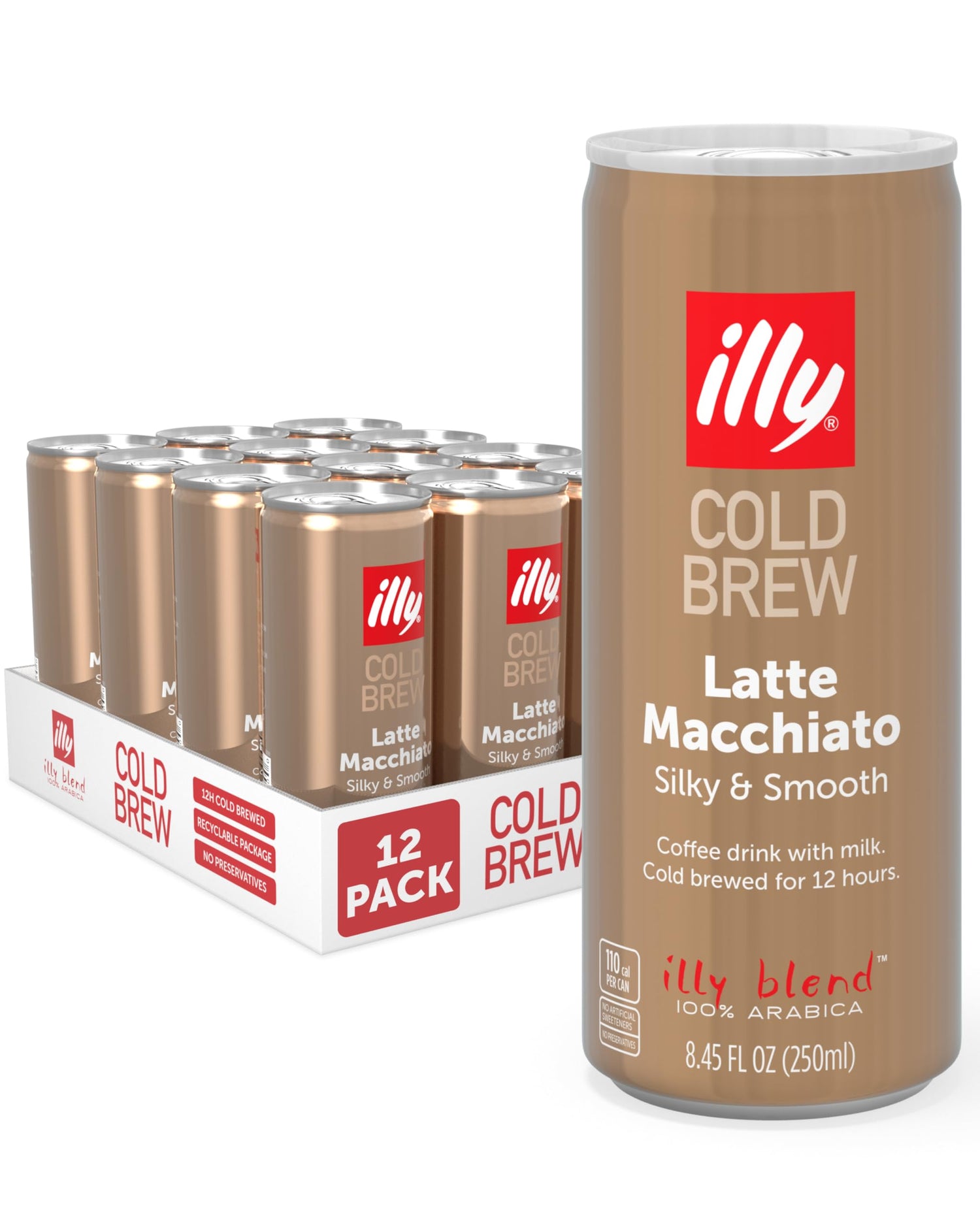 illy latte macchiato cold brew can with rich aroma and on-the-go refreshment.