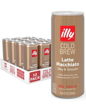illy latte macchiato cold brew can with rich aroma and on-the-go refreshment.