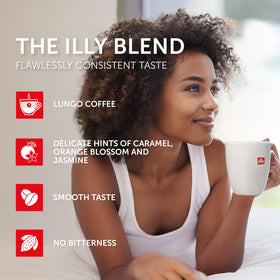 Illy packaging with capsules on a kitchen counter for convenience.