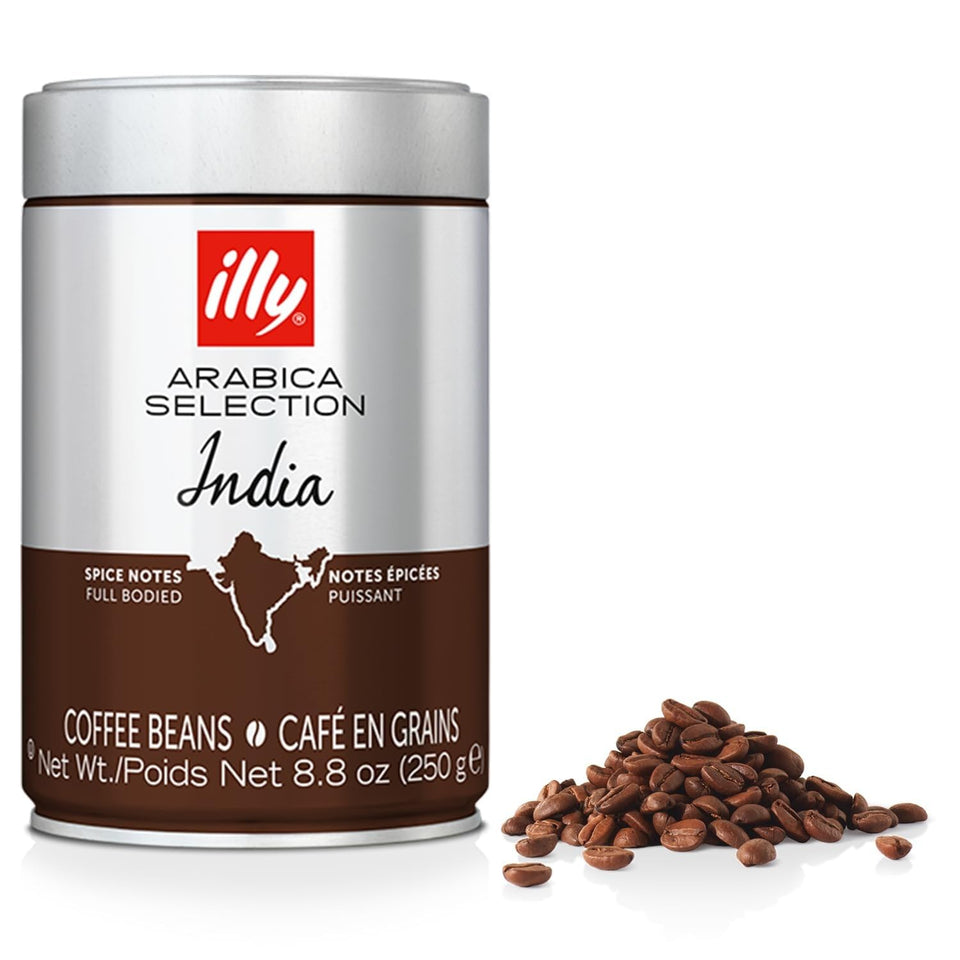 illy Whole Bean India Dark Roast delivers bold, full-bodied aroma for morning brewing