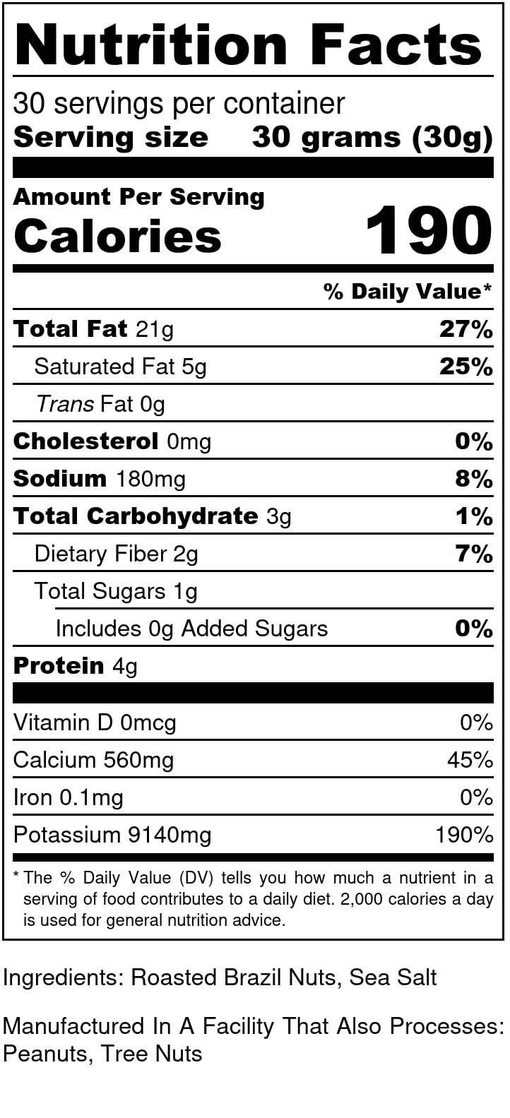 I'm A Nut Brazil nuts nutrition panel emphasizes protein and healthy fats.