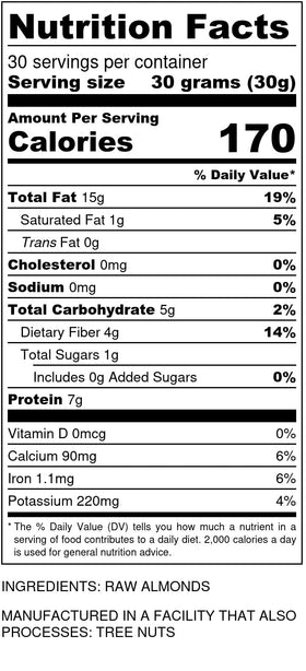I'm A Nut raw almonds suitable for gluten- and peanut-free snacks.
