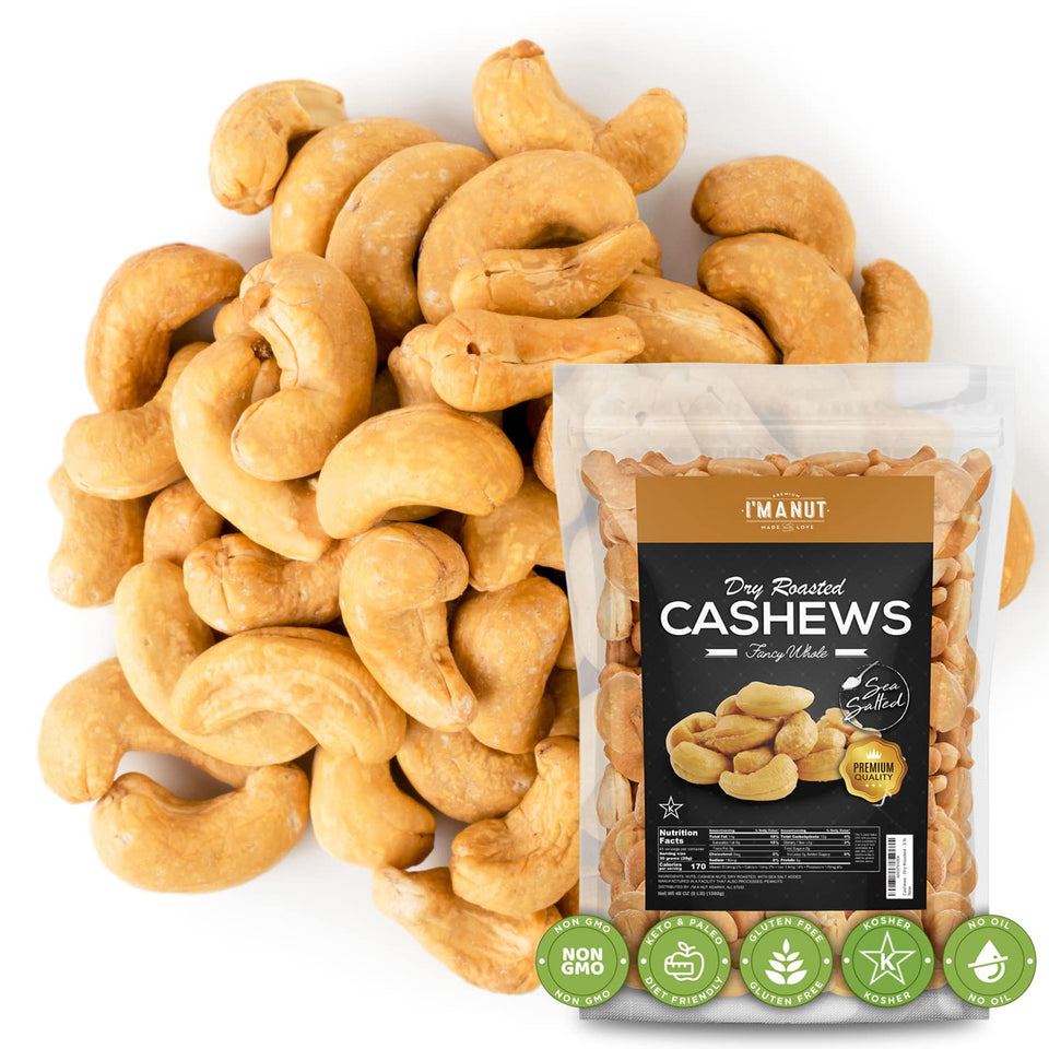 I'm A Nut oven dry roasted cashews sea salt bag close-up for fresh snacking.