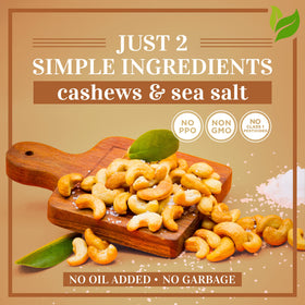 I'm A Nut sea salt cashews crunchy texture close-up, perfect for on-the-go snacks.
