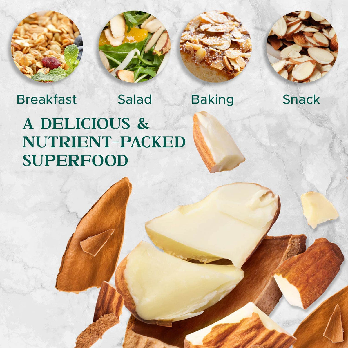 I'm A Nut sliced almonds topping a salad for extra protein and texture