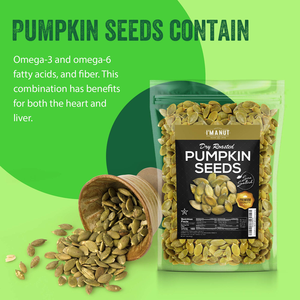 I'm A Nut pumpkin seeds sea salt bowl serve as salad or yogurt topper