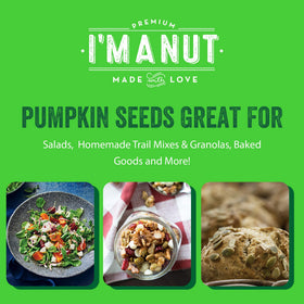 I'm A Nut pumpkin seeds sea salt nutritional-label highlights gluten-free and non-GMO attributes
