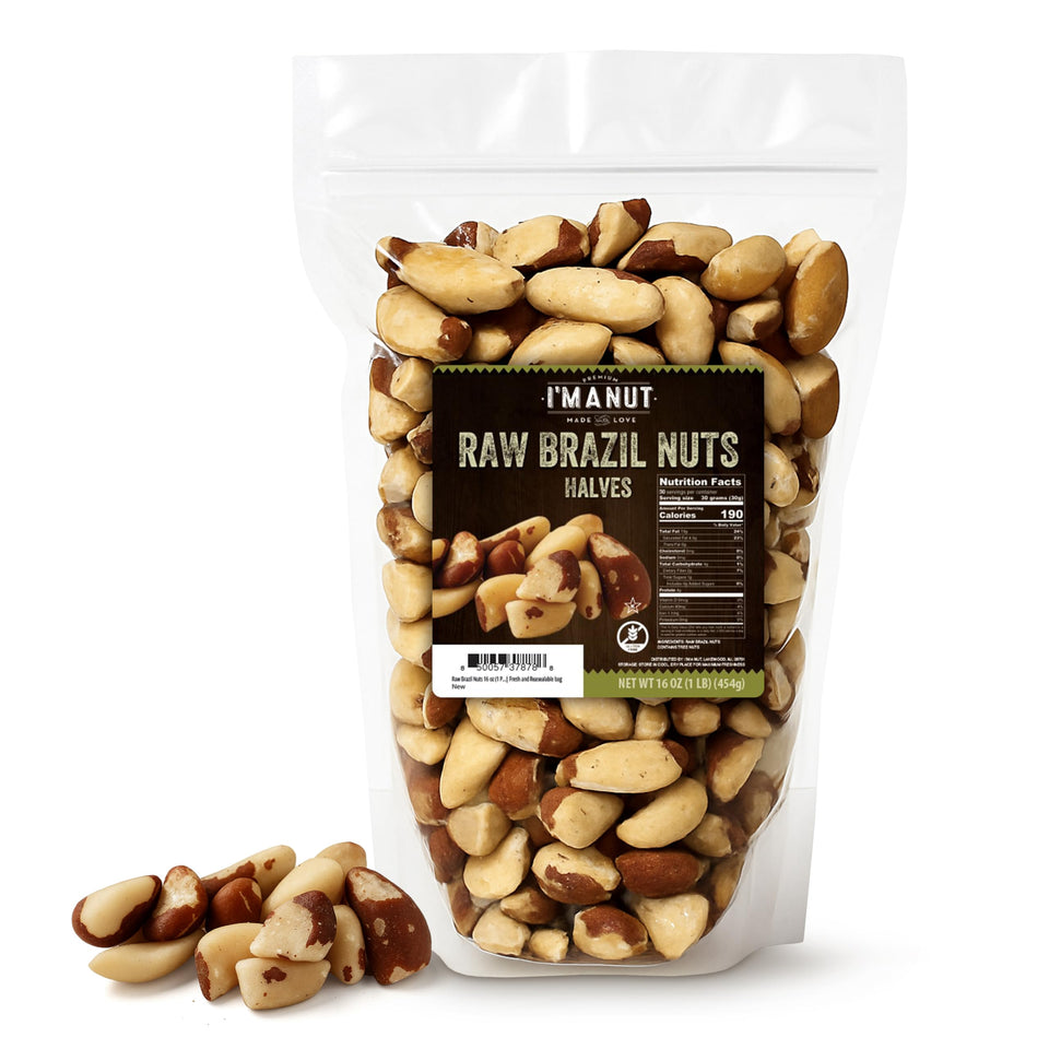 I'm A Nut raw broken Brazil nuts in a 1 lb bag for easy snacking