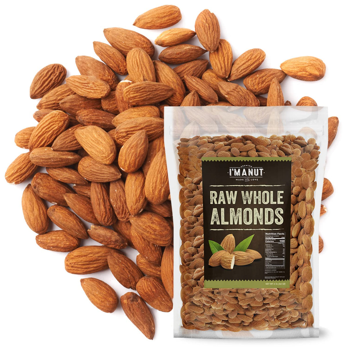 I'm A Nut raw California almonds in a 64 oz bulk pack for easy snacking