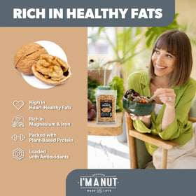 I'm A Nut walnuts in a bowl closeup, showcasing natural texture for healthy recipes.
