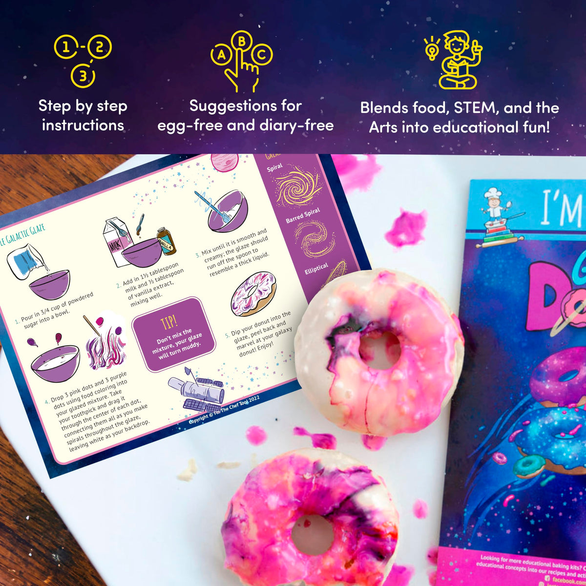 Galaxy Donut Kit constellation chart and activity guide blend astronomy with cooking.