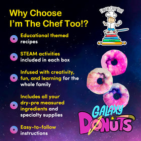 Finished Galaxy Donut Kit donuts on a plate show vibrant color and STEM fun.