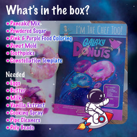 Galaxy Donut Kit galactic glaze swirls on donuts, sparking creativity and taste-friendly science.