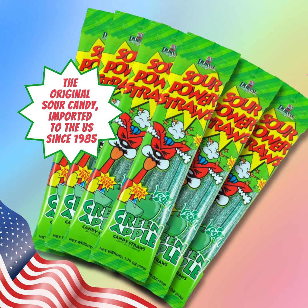Sour Power Green Apple Candy Straws – 24 Pack, 1.75 oz Each, Vegan, Non-GMO