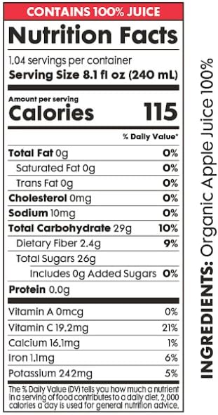 Pomona Organic Apple Juice (12-Pack) - Cold-Pressed, No Sugar Added, 8.4 oz Glass Bottles